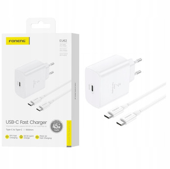 SZYBKA ŁADOWARKA SIECIOWA 45W USB C +GaN PD DO TELEFONU + KABEL USB-C TYP C