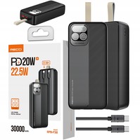 SZYBKI POWERBANK 30000MAH 22,5W 3A PD Z WBUDOWANYMI KABLAMI Z EKRANEM RECCI