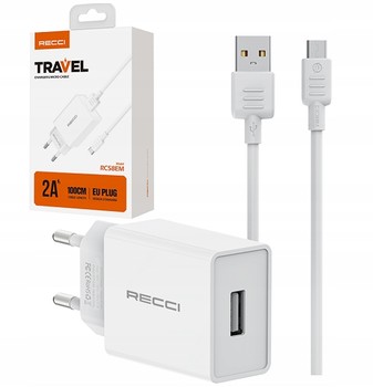 SZYBKA ŁADOWARKA SIECIOWA USB 10W + KABEL MICRO USB 2A RECCI