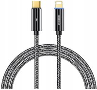 PODŚWIETLANY KABEL LIGHTNING - USB C 20W 1M WZMACNIANY OPLOT LED RECCI