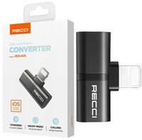 PRZEJŚCIÓWKA ADAPTER AUDIO SŁUCHAWEK 2x LIGHTNING DO IPHONE 2.1A RECCI